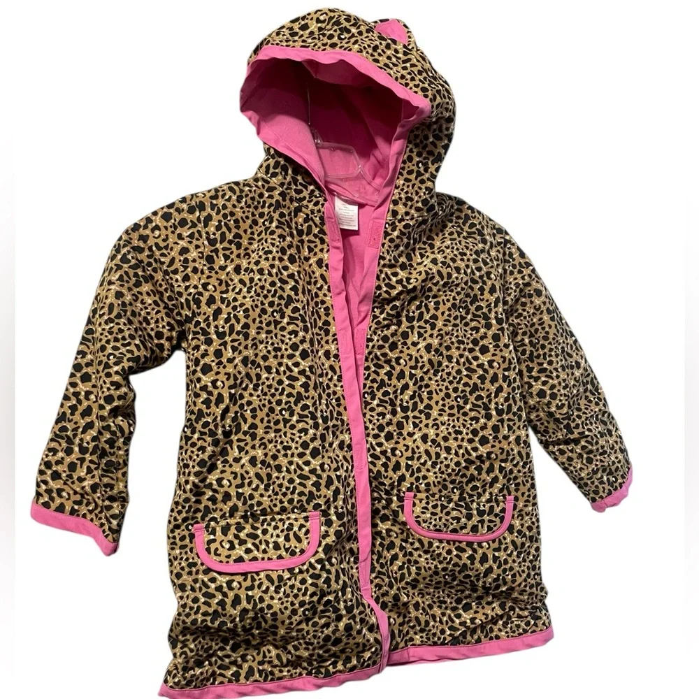 Gymboree leopard print hooded rain Jacket girls size 5
